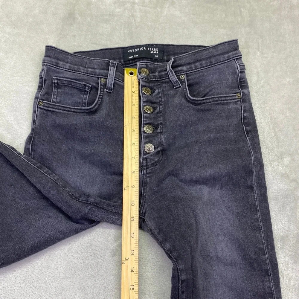 Veronica Beard Debbie High Rise Ankle Skinny Jeans Black Button Fly 30 Fits 29